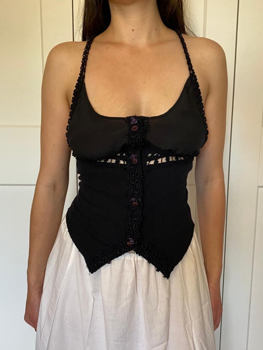 Vintage Free People New Romantics Vest Button Up Top Crochet Gothic